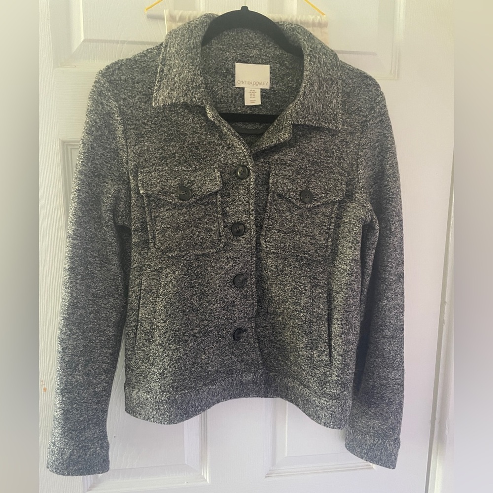 Cynthia Rowley Gray Heathered Knit Button Jacket